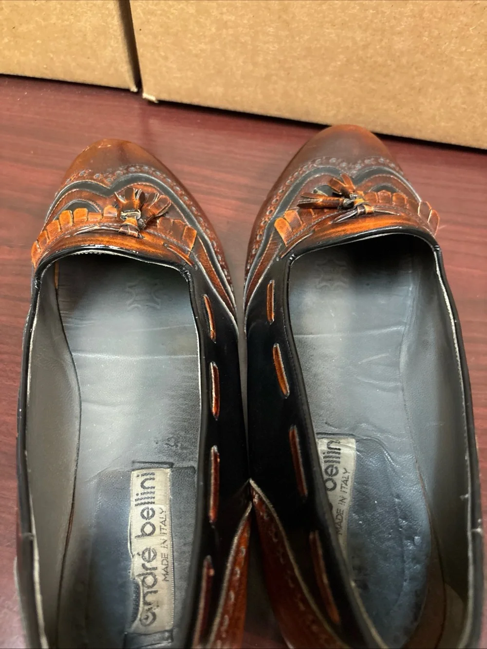 Andre Bellini Brown Men’s Leather Dress Shoes Loafers US 10.5 Slip-Ons ITALY